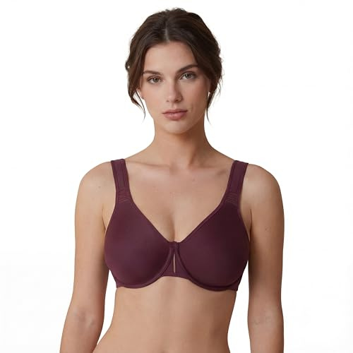 Selene, Sujetador Reductor para Mujer con Tirantes Anchos Comfort y Aro, Sin Relleno, Colección Lorea, Color Burdeos, Talla 100D