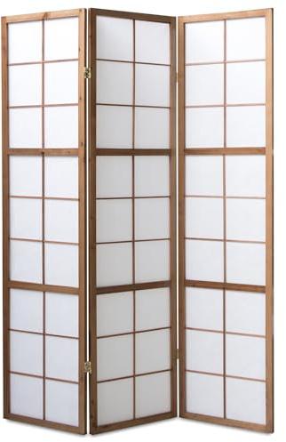 Homestyle4u 273, Paravent Raumteiler Innen 3 teilig Holz Braun Trennwand Reispapier Weiß Shoji