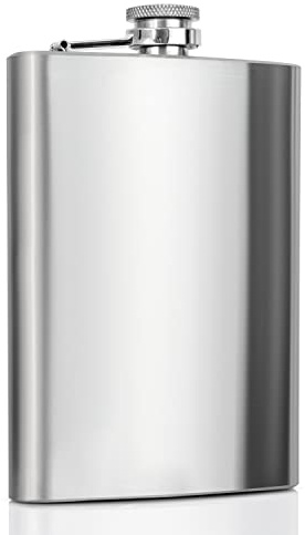 Maxam Stainless Steel Flask, Lightweight Drinking Hip Flask with a Screw-On, Leak Proof Lid, Polished Silver, 8 Ounce Capacity