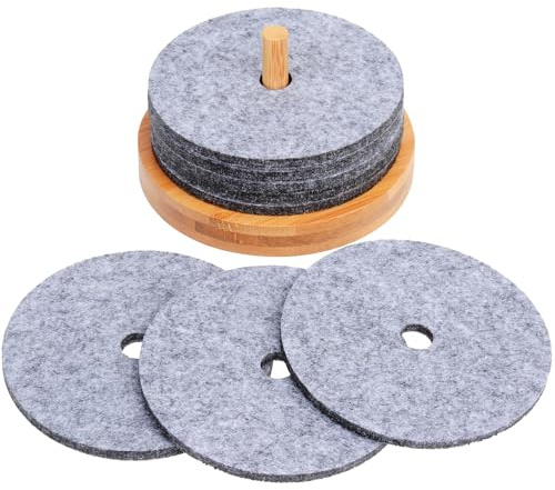Gräwe Sottobicchiere in Vetro, Feltro Sottobicchieri Set con Titolare di bambù, 8 Pezzi Grigio Chiaro