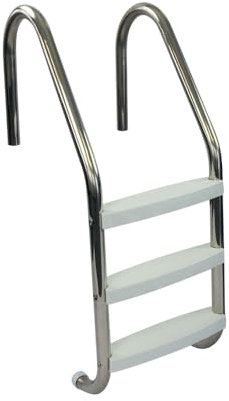 Aqua Select 3 Step Stainless Steel Pool Ladder with Non-Slip Plastic White Steps | Entry and Exit System for Inground Swimming Pools | 250 Pound Capacity | 1.9 Inch Outer Diameter