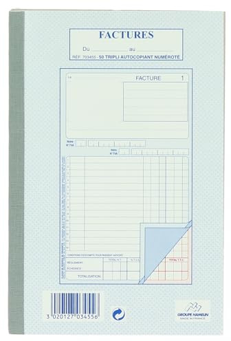 MANIFOLD Bloc-notes A5 Triplicata Factures 50 Feuilles Brochées Couverture Cartonnée Bleu