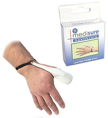 Medisure SIZE LARGE FIRST AID PREMIUM QUALITY RE-USABLE ADJUSTABLE PROTETIVE MEDICAL WHITE LEATHER THUMB STALL