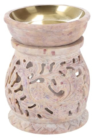 GURU SHOP Indisk doftlampa, eterisk oljediffusor, värmeljushållare för aromaterapi, aromlampa av bajsten – rund påfågel, 11 x 9 cm