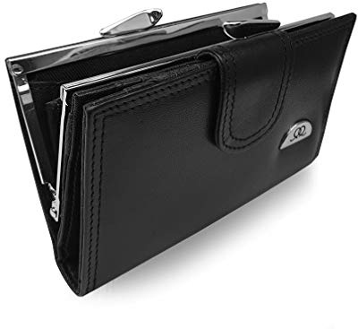 Quenchy London Monedero de Cuero Real Damas, Cartera Mediano para Mujer, Bloqueo RFID, Sección de Monedas con Cierre de Metal, Espacio para 8 Tarjetas Débito con Botón, Portafotos, QL439K