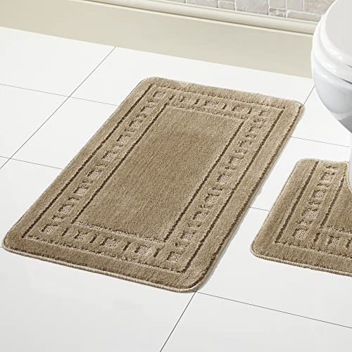 Olivia Rocco Miami 2 Piece Bath Mat & Pedestal Set, Non Slip Bathroom Set (Biscuit)