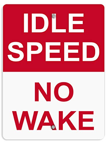 Aluminum Vertical Metal Sign Multiple Sizes Idle Speed No Wake Red Beach with Border Weatherproof Street 12x18Inches