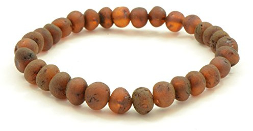 AmberJewelry Raw Baltic Amber Adult Bracelet Made on Elastic Band - Genuine Raw Baltic Amber Beads - 7 inches Handmade Raw Cognac Amber Beads Bracelet Pulsera de ámbar báltico