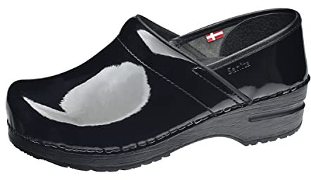 Sanita | Freya offener Clog | Original handgemacht | Flexible Leder-Clogs für Damen | Anatomisch geformtes Fußbett mit weichem Schaum | Verstellbarer Fersenriemen | Schwarz | 39 EU