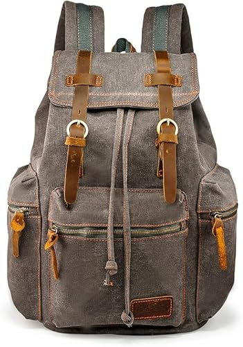 GEARONIC 21 L vintage kanvas ryggsäck läderryggsäck ryggsäck 38 cm bärbar dator tygväska skolväska college axel vandringsväska