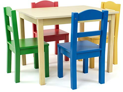 Humble Crew Kids Wooden Table and 4 Chairs Set, Natural/Primary - Kids Table and Chair Set for Toddlers and Children for Arts, Crafts, and Snack Time - Sturdy, Durable Toddler Activity Table