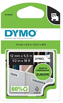 DYMO Original D1 Hochleistungs-Nylon-Etikettenband | schwarz auf weiß |12 mm x 5,5 m | permanent haftendes Vinyl- Schriftband | für LabelManager-Beschriftungsgerät