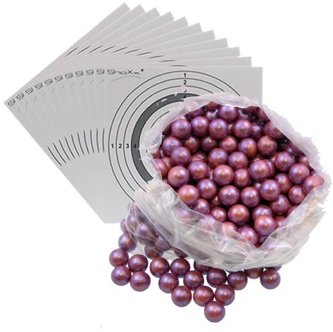 SET: 60 FARBKUGELN Ø 17 mm Schleudermunition für Sportschleudern, Katapulte, Zwillen usw. + 10 ShoXx.® shoot-club Zielscheiben 14x14 cm mit zusätzlichen grauen Ring und 250 g/m²