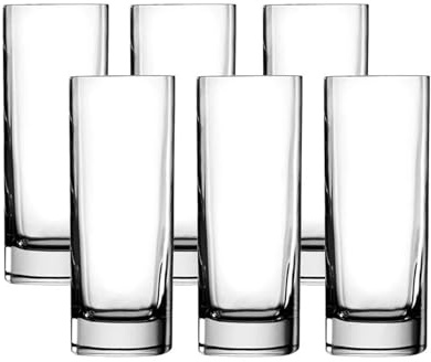 Luigi Bormioli Strauss 13.25 Oz Long Drink Glasses - Set of 6 Square-Shaped Highball Glassware, Made in Italy for Cocktails, Water, Juice, Spirits - Dishwasher Safe Drinkware