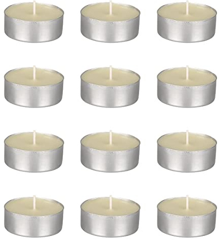 Mega Candles 12 pcs Unscented Oversize Ivory Tea Lights Candles, Pressed Wax Candle 12 Hour Burn Time, Home Décor, Wedding Receptions, Occasions, Events, Meditations, Tranquility, Spa
