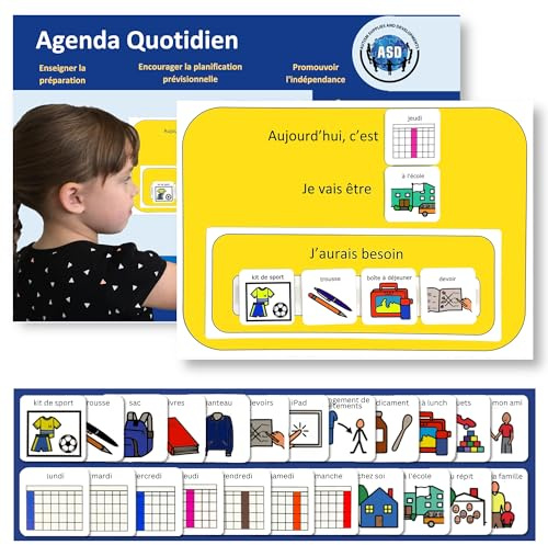 Tableau Routine Enfant se Préparer – Emploi du Temps/Rituel – 32 Pictogrammes Autisme Materiel – Calendrier de Planning – TSA/TDAH enfant outil