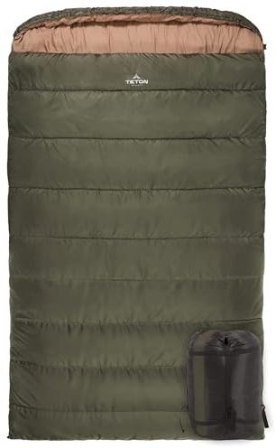 Teton Mammoth, 0 Degree Double Sleeping Bag, A Warm Bag the Whole Family can Enjoy. Great Sleeping Bag for Camping, Hunting and Base Camp. Compression Sack Included