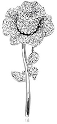 Jays Jewellery -Silver Plated Clear Diamante Rhinestone Crystal Rose Flower Brooch PIN