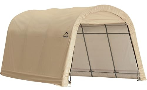 ShelterLogic 10' x 15' x 8' All-Steel Metal Frame Round Style Roof Instant Garage and AutoShelter with Waterproof and UV-Treated Ripstop Cover