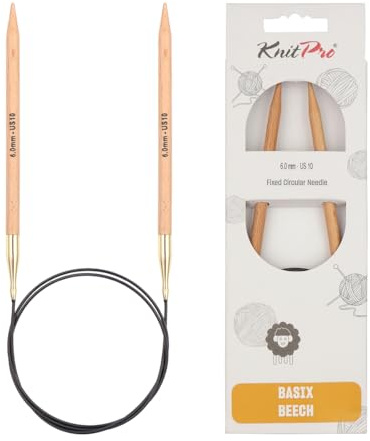 KnitPro Basix Björk rund sticknål, 80 cm längd x 6,00 mm tjocklekar, beige