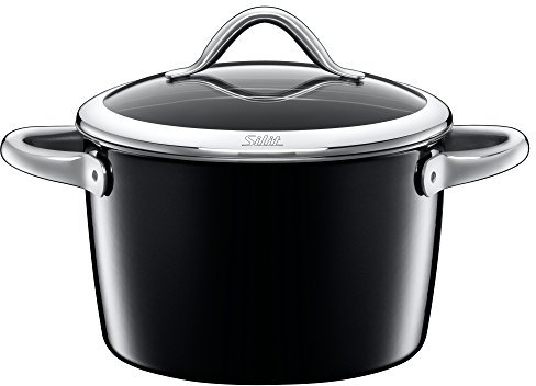 Silit Vitaliano Nero Kochtopf groß 22cm, Glasdeckel, Fleischtopf Induktion 4,7l, Silargan Funktionskeramik, schwarz