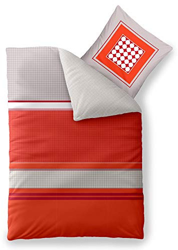 aqua-textil Trend Bettwäsche 155x220 cm 2tlg. Baumwolle Bettbezug Tabita Streifen Punkte Grau Rot Orange