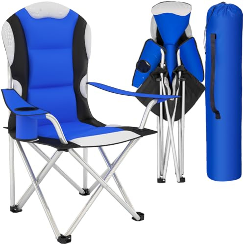 tectake® Chaise Pliante Camping Fauteuil Pliable Chaise de Plage Ultra léger avec Porte Gobelet et Sac de Transport, Rembourrage en Mousse, Idéal pour Voyages, Pêche, Festival, Camping, Plage