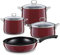 Riess, 0519-008, Starter-Set 4-teilig, NOUVELLE - ROSSO EXTRA STARK, bestehend aus: Fleischtopf mit Glasdeckel 16 und 20 cm, Kasserolle mit Glasdeckel 20 cm und Emaille-Pfanne 28 cm, Topfset, Kochtopfset, Kochgeschirr