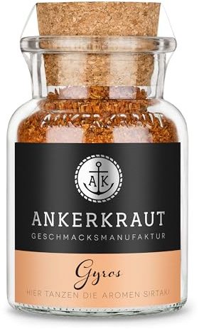 Ankerkraut Gyros, Gewürzmischung für Gyros, egal ob aus der Pfanne oder vom Grill, mit Zwiebel, Knoblauch, Majoran, Cumin, Piment und mehr, 80 g im Korkenglas