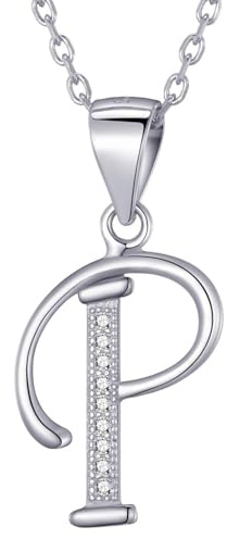 Morella collar de mujer con colgante letra P de 925 plata rodiada con piedras de circonita para damas 45cm color blanco