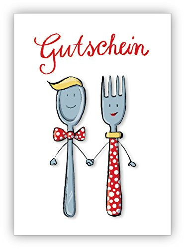 Kartenkaufrausch: Liebevoller Gutschein zum Essen mit Herrn und Frau Löffel und Gabel • Premium Grusskarte mit Umschlag für beste Freunde und Lieblingsmenschen (digitale Lieferung)