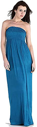 New Womens Plain Long Strapless Elasticated Shearing Ladies Bandeau Shirred Boob Tube Summer Maxi Dress
