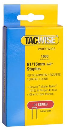 Tacwise 0283 Type 91 / 15 mm Galvanised Narrow Crown Staples, Pack of 1