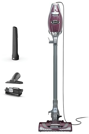 Shark HV322 Rocket Pet Plus Corded Stick Vacuum with LED Headlights, XL Dust Cup, Lightweight, Perfect for Pet Hair Pickup, Converts to a Hand Vacuum, with (2) Pet Attachments, Bordeaux/Silver