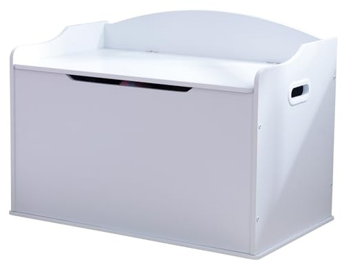 KidKraft Austin Wooden Toy Box/Bench with Safety Hinged Lid, White, Gift for Ages 3+, Amazon Exclusive