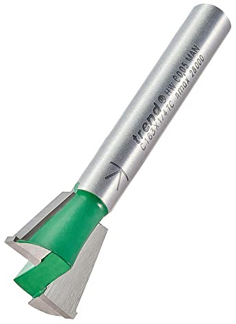 Trend CraftPro Dovetail Router Cutter Bit, 1/4 Inch Shank, 15mm Cut Diameter & 13.7mm Cut Length, 104 Degrees Spurs, TCT, C163X1/4TC
