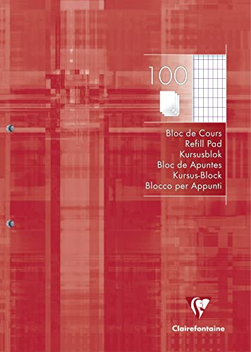Clairefontaine 5813C Kursusblock (mit 100 Blatt,, rautiert mit Rand, DIN A4, 21 x 29,7 cm, ideal für die Schule) 1 Stück weiß