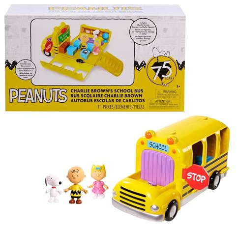Peanuts Charlie Brown's Interactive School Bus Toy, 11-Pieces, Includes Charlie Brown, Sally, and Snoopy Figures, Toy for Fans, Boys, Girls, Kids, Ages 3 and Up, Kids Toys for Ages 3 Up by Just Play
