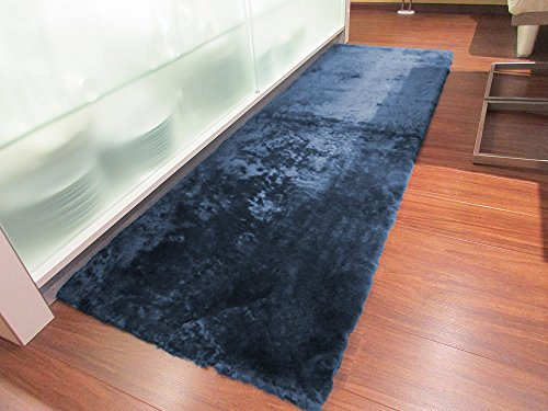 Reissner Lammfelle FP140 Echtes Schaffell rechteckiger Teppich Couchauflage Bettvorleger 140x60cm Marine blau