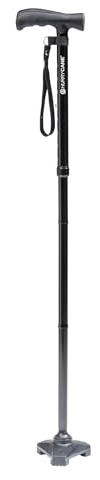 HurryCane Freedom Edition Foldable Walking Cane With T Handle - Enhanced Mobility Support - Patented SteadiGrip Base - Adjustable Height - Lightweight Foldable Design - Black