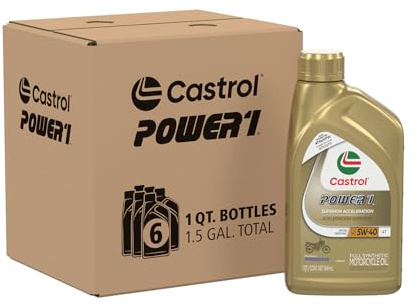 Castrol Power1 4T 5W-40 Full Synthetic Motorcycle Oil, 1 Quart, Pack of 6