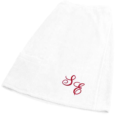 Lashuma Framsohn Saunatuch Fun Sarong Saunakilt für die Dame, Farbe Rein - Weiß, Bestickt mit Ihrem Wunsch Monogramm Pink