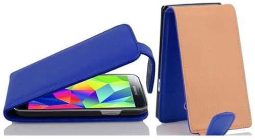 Cadorabo Hülle kompatibel mit Samsung Galaxy S5 Mini / S5 Mini DUOS Flip Design aus Kunst Leder Flip Klappbare Stoßfeste Magnetische Cover Hülle für Galaxy S5 Mini / S5 Mini DUOS Tasche in Blau