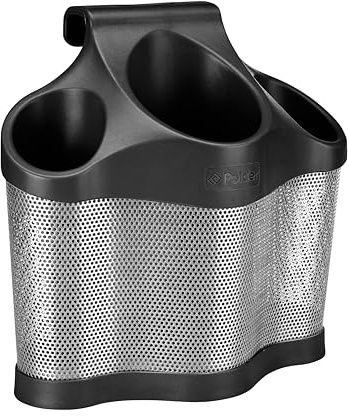 Polder Style Station, Organization for Styling Tools: Hair Dryers,Curling Irons, Straighteners, Brushes, Hang Over Towel Rack, Store Undersink or in Drawer, Black and Silver