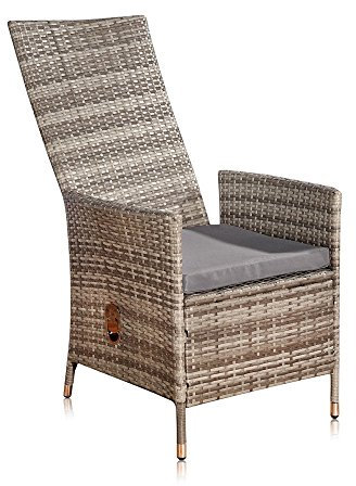 Melko Relaxsessel Polyrattan Garten, ca. 62 x 57 x 111 cm, verstellbar, wetterfest, inkl. Sitzkissen, Grau