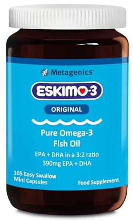 Eskimo-3 Fish Oil by Metagenics - Source of Omega-3 and Essential Fatty Acids EPA & DHA - Brain, Vision & Heart - 105 Mini Capsules