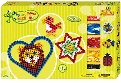 Hama pärlor 8714 presentförpackning med ca 900 färgglada maxistrykpärlor med diameter 10 mm, motivmall och 2 pennplattor, inkl. strykpapper, kreativt pysselkul för stora och små