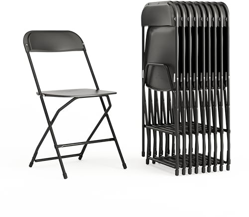 Flash Furniture Hercules Set of 10 Indoor/Outdoor Heavy-Duty Plastic Folding Chairs, Foldable Commercial Stacking Chairs with 650-lb. Static Weight Capacity, Black