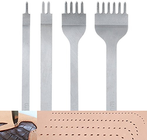 Malayas - DIY Leather Craft Hole Punches, DIY Punch 1+2+4+6 Prong DIY Metal Diamond Lacing Hole Punches Stitching Perforate Sew Tool Kits (4 mm)
