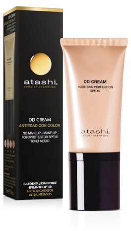 Atashi DD Cream Antiedad SPF 15, Crema Hidratante Antiarrugas con Color, 8 Beneficios en 1, Tratamiento Facial Efecto Buena Cara, Con Retinol, Formato Airless, Tono Medio, 50 ml